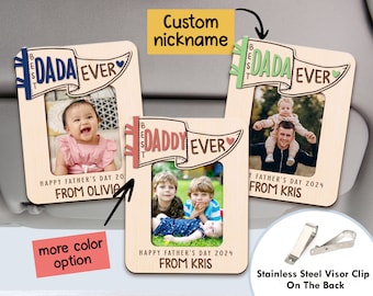 Fathers Day Car Visor Clip Photo, Custom Fathers Day Gift for Daddy Grandpa, Personalized Gift for Dad From Kids, Custom Picture Visor Clip