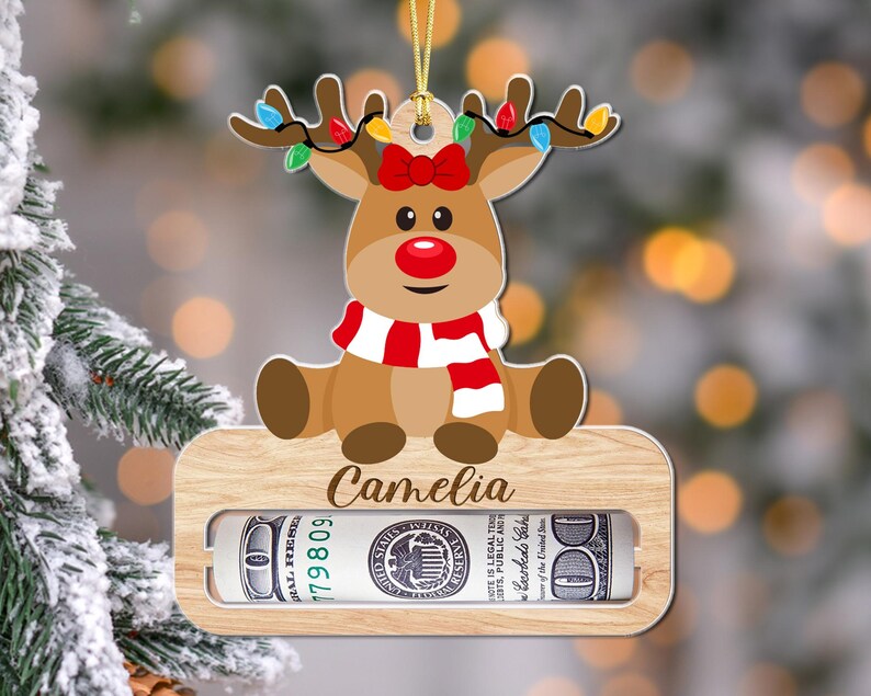 Cute Reindeer Money Holder Christmas Ornament, Kids Christmas Cash