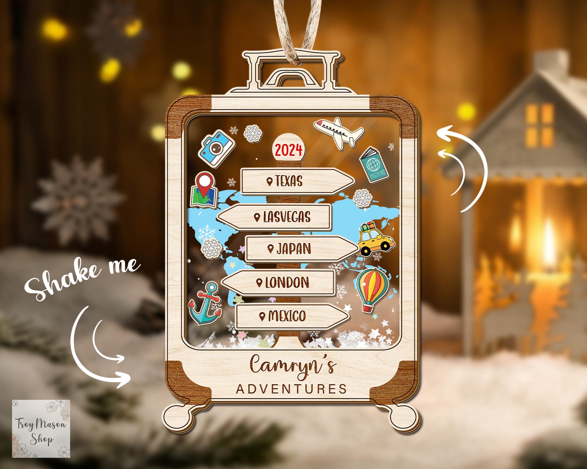 Personalized 2024 Travel Adventures Ornament, 4D Travel Shaker Ornament, Traveler Christmas Gift, Christmas Ornament, Traveler Keepsake Gift