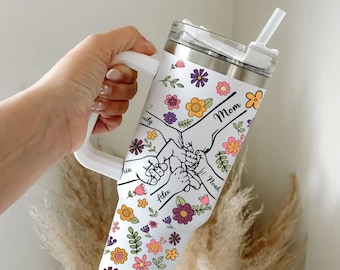 Holding Mom's Hand, Floral Tumbler, 40oz Tumbler With Handle, Mother Day Gift, Mom Tumbler, Mama Tumbler, Gift for Mom, New Mom Gift