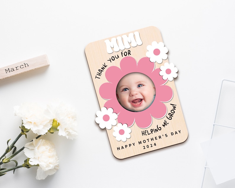 Mothers Day Gift for Grandma, Fridge Photo Magnet, Thank You for Helping Me Grow, Custom Baby Photo Frame, Grandma Photo Magnet, New Grandma image 9