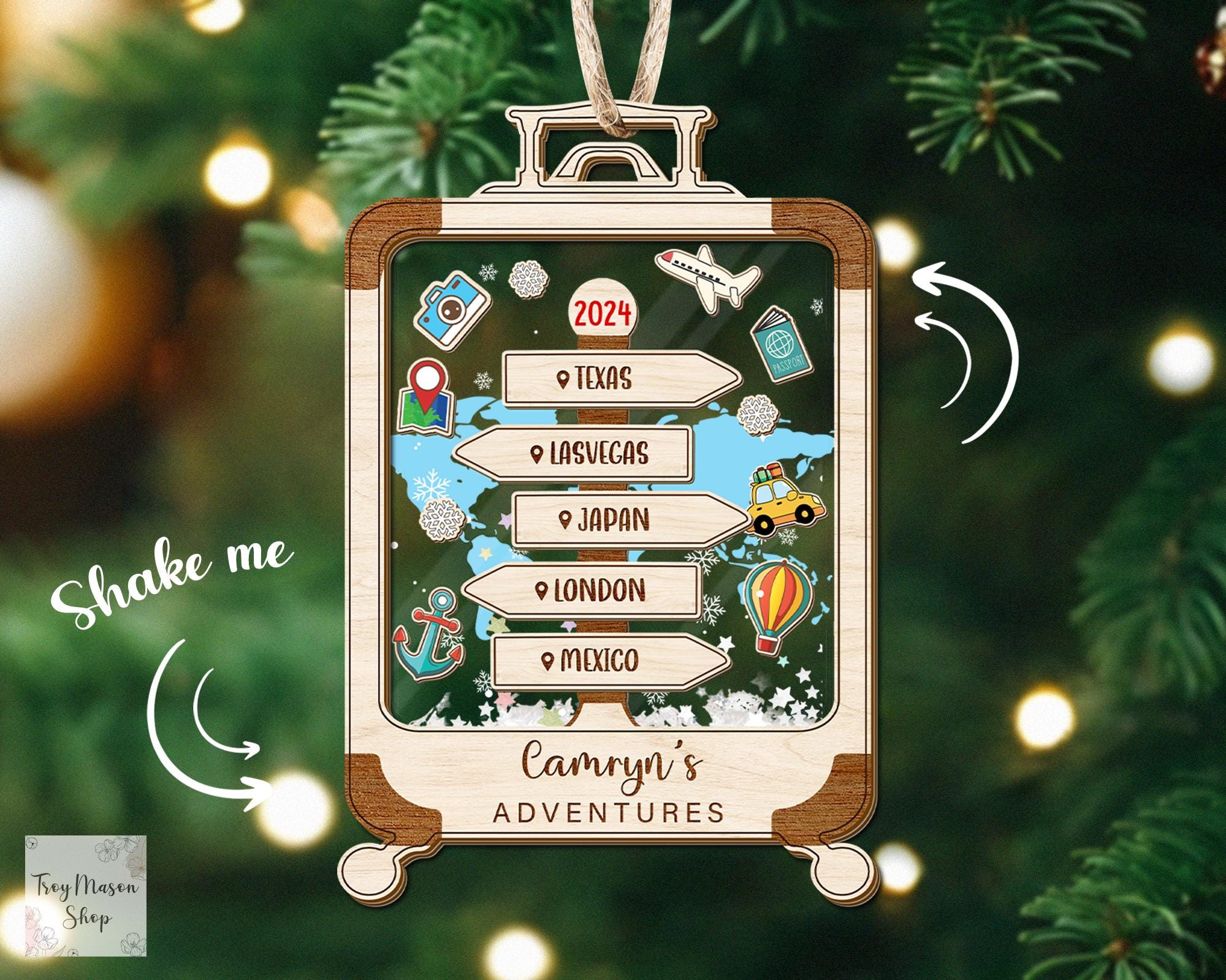 Personalized 2024 Travel Adventures Ornament, 4D Travel Shaker Ornament, Traveler Christmas Gift, Christmas Ornament, Traveler Keepsake Gift