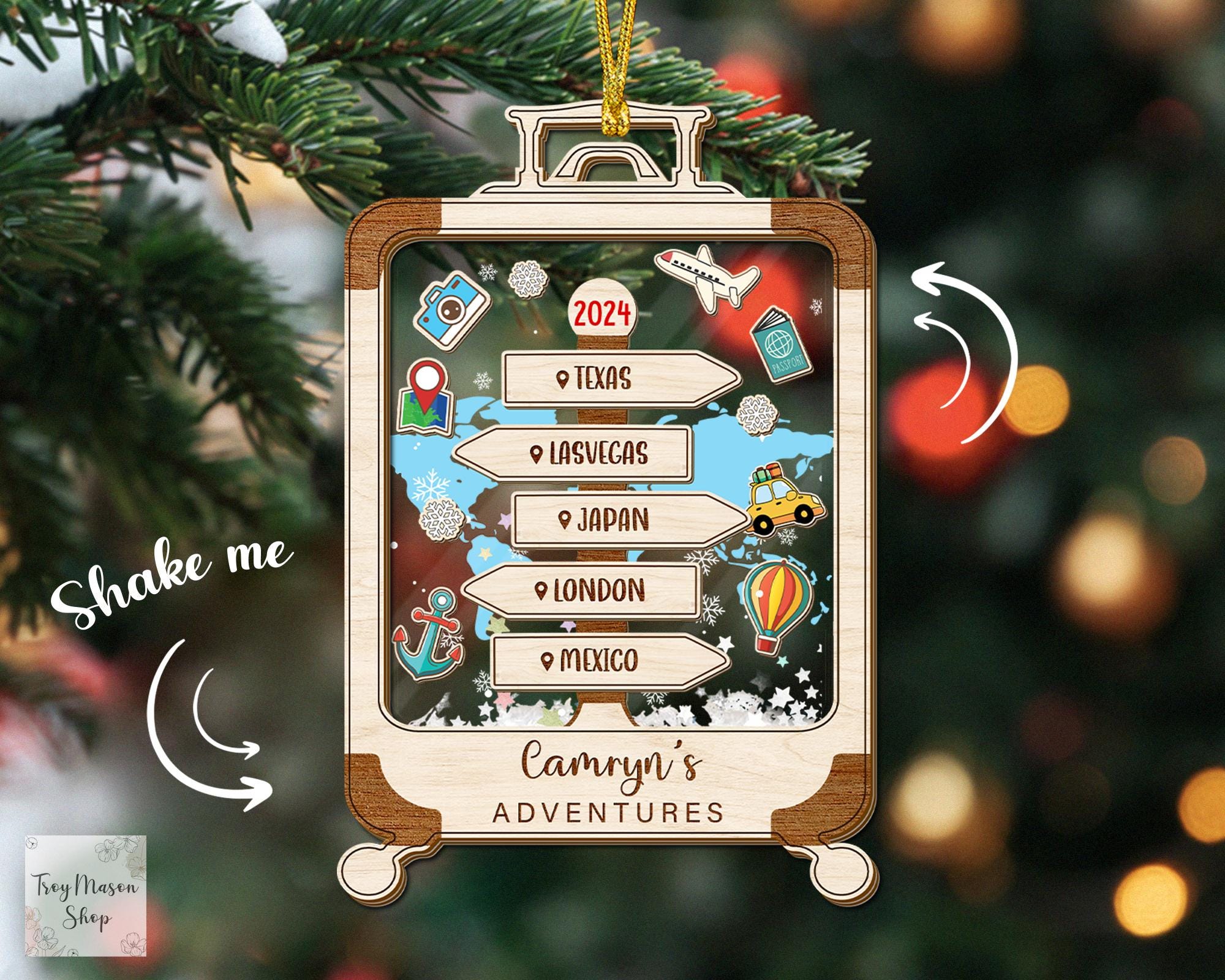 Personalized 2024 Travel Adventures Ornament, 4D Travel Shaker Ornament, Traveler Christmas Gift, Christmas Ornament, Traveler Keepsake Gift