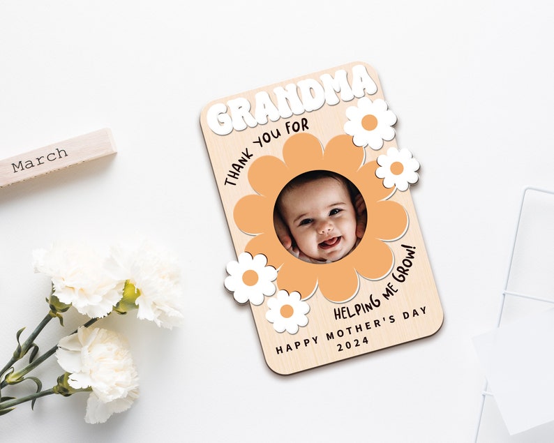 Mothers Day Gift for Grandma, Fridge Photo Magnet, Thank You for Helping Me Grow, Custom Baby Photo Frame, Grandma Photo Magnet, New Grandma image 8