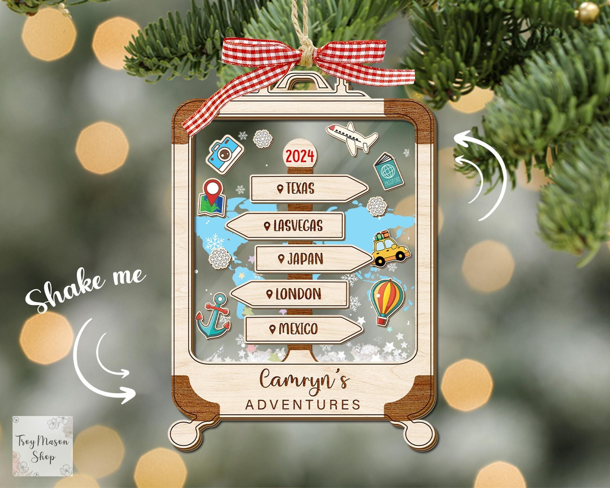 Personalized 2024 Travel Adventures Ornament, 4D Travel Shaker Ornament, Traveler Christmas Gift, Christmas Ornament, Traveler Keepsake Gift