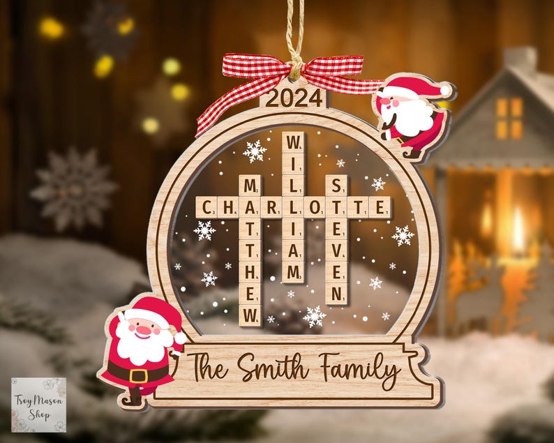 Family Crossword Christmas Ornament, Scrabble Personalized Christmas