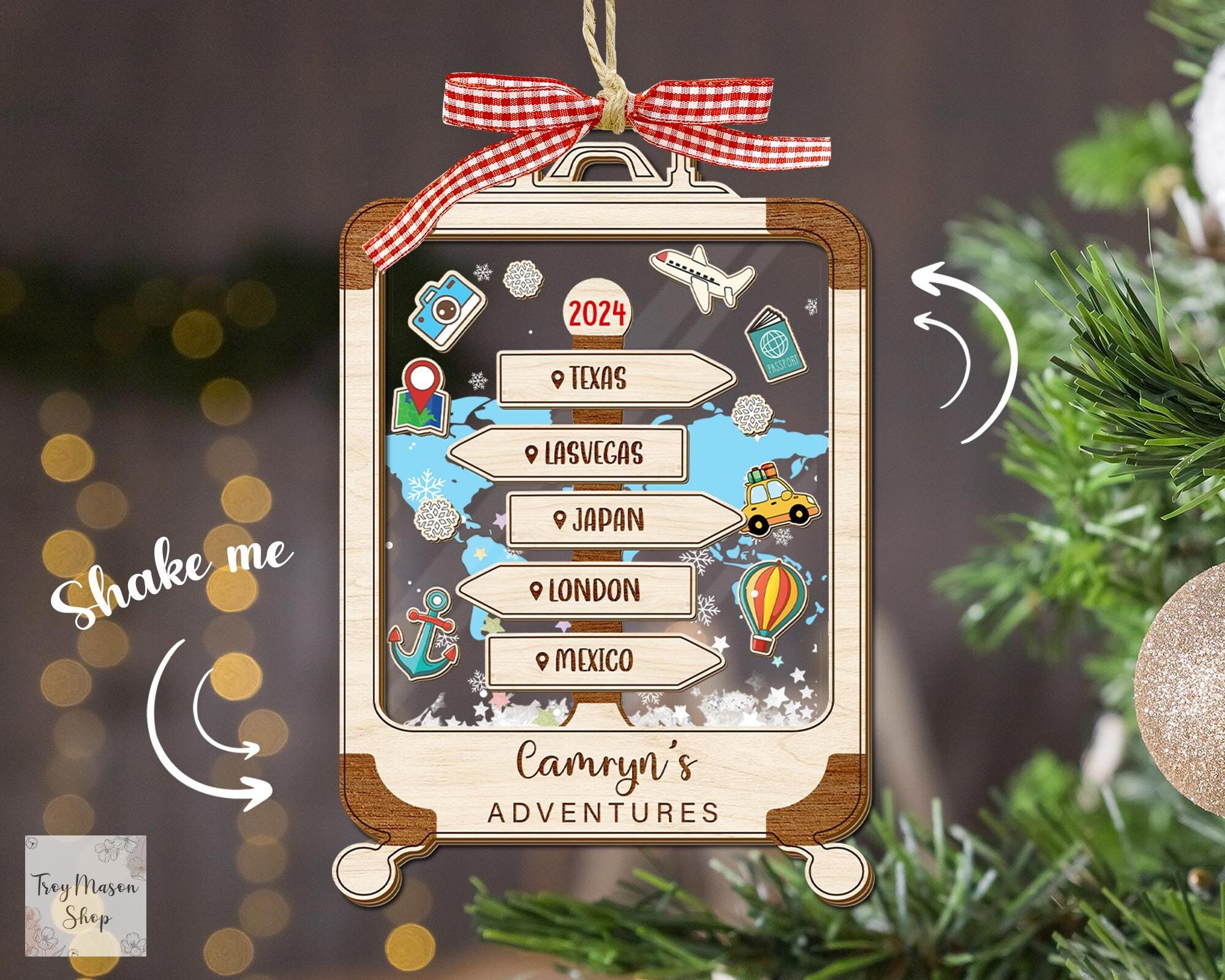 Personalized 2024 Travel Adventures Ornament, 4D Travel Shaker Ornament, Traveler Christmas Gift, Christmas Ornament, Traveler Keepsake Gift