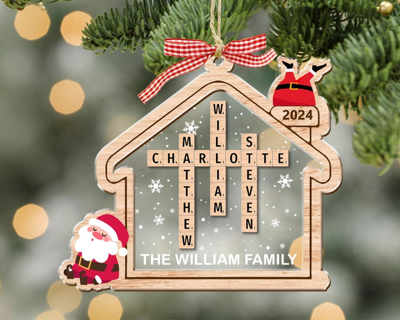 Scrabble Personalized Christmas Ornaments, Custom Family Name Crossword
