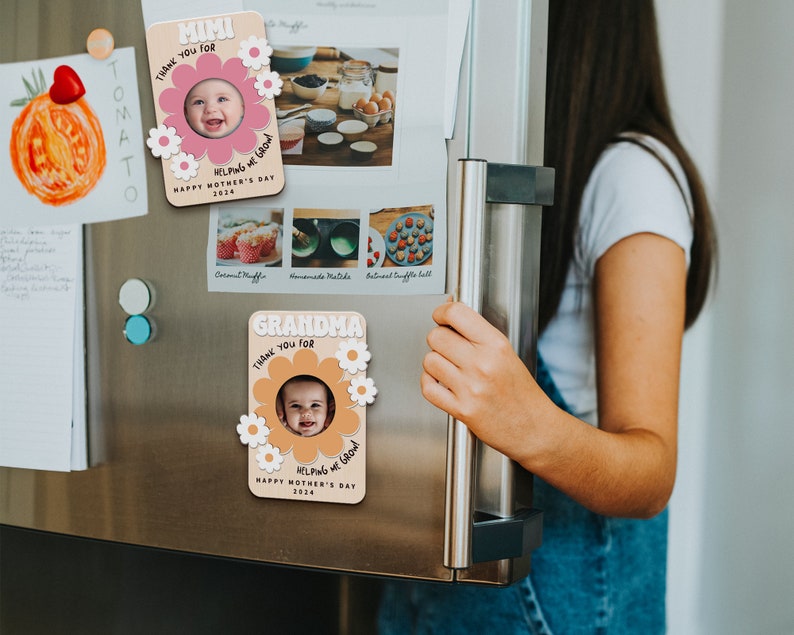 Mothers Day Gift for Grandma, Fridge Photo Magnet, Thank You for Helping Me Grow, Custom Baby Photo Frame, Grandma Photo Magnet, New Grandma image 7