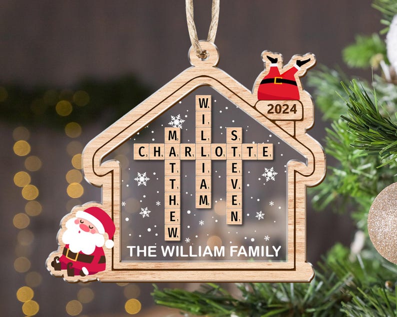Scrabble Personalized Christmas Ornaments, Custom Family Name Crossword