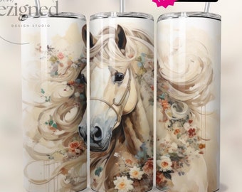 Cowgirl Tumbler Wrap 20oz Cute Horse Tumbler Wrap PNG, Sublimation Designs, Seamless Digital Download, Western Floral Boho Horse Tumbler png