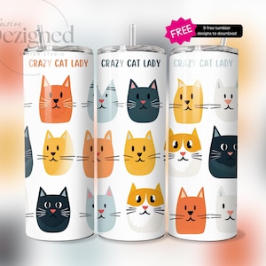 Cute Cat Tumbler Wrap, Seamless 20oz Tumbler Wrap PNG Sublimation Designs, Digital Download Cat Lover Gift, Crazy Cat Lady PNG