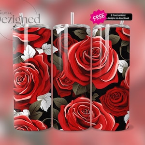 Valentines Day Tumbler Wrap PNG, Seamless Rose PNG Wrap,  20oz Tumbler Wrap PNG Sublimation Designs, Digital Download,