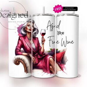 Aged Like Fine Wine 20 oz Skinny Tumbler Wrap PNG | Elegant Wine Lover Cartoon Sublimation Design | Printable Digital Download