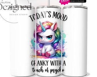 Envoltura para vaso de unicornio gruñón, diseño de sublimación para vaso delgado de 20 oz, vaso divertido, sarcástico y atrevido, descarga digital PNG