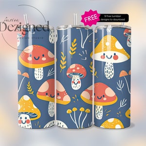 Seamless Mushroom Tumbler Wrap | Watercolor Mushrooms Tumbler PNG | 20oz Tumbler Wrap | Cottagecore Tumbler Wrap PNG | Digital