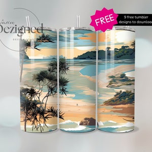 Seamless Beach Tumbler Wrap PNG, 20oz Tumbler Wrap PNG, Sublimation Design, Instant Digital Download, Boho Retro Summer Tumbler Design
