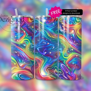 Seamless Liquid Holographic Tumbler Wrap, 20oz Tumbler Sublimation Design, Straight Tumbler Wrap, PNG Digital Download,