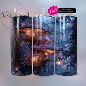 Magic Mushroom Tumbler Wrap | Glowing LIghts Mushrooms Tumbler PNG | 20oz Tumbler Wrap | Cottagecore Tumbler Wrap PNG | Digital Download