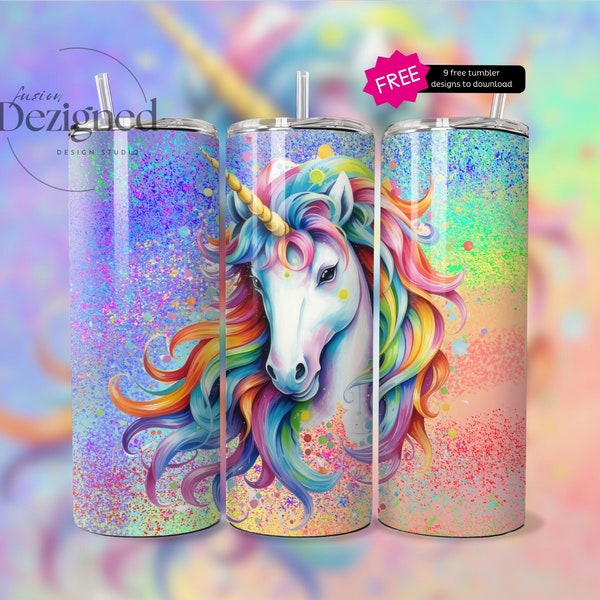 Unicorn Tumbler Wrap, Cute Unicorn 20oz Tumbler PNG Sublimation Design Instant Digital Download Rainbow Sparkle Glitter