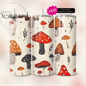 Seamless Mushroom Tumbler Wrap | Watercolor Mushrooms Tumbler PNG | 20oz Tumbler Wrap | Cottagecore Tumbler Wrap PNG | Digital