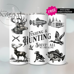Hunting Fishing Tumbler Wrap 20oz Skinny Sublimation Designs, Seamless PNG File Digital Download, Hunting tumbler png, hunting tumbler wrap
