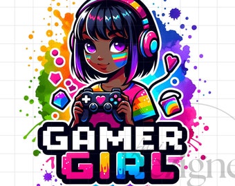 Gamer Girl Clipart, Girl Gaming PNG File, Tshirt Sublimation Design, Gaming Tshirt png, Instant Digital Download, Streamer PNG
