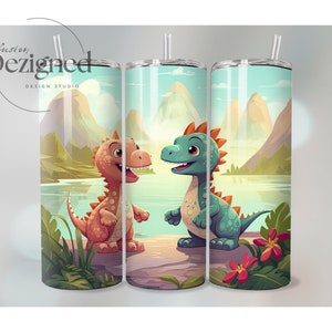 Dinosaur 20oz Skinny Tumbler Wrap PNG, Sublimation Design Download, Sublimate Design Template, Digital PNG, Pair of Dinosaurs