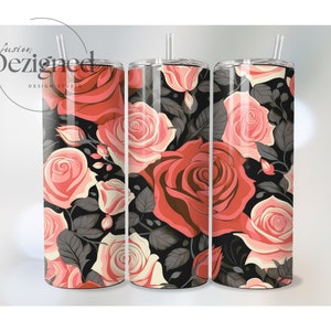 Valentine Tumbler Wrap PNG, Seamless Roses, 20oz Tumbler Wrap PNG Sublimation Design Instant Digital Download, Sublimation Tumbler Design