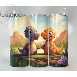 Dinosaur 20oz Skinny Tumbler Wrap PNG, Sublimation Design Download, Sublimate Design Template, Digital PNG, Pair of Dinosaurs
