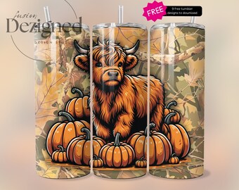 Emballage de gobelet citrouille vache des Highlands : motif camouflage d'automne (téléchargement numérique)