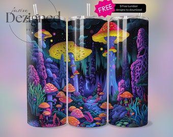 Mushroom 20oz Skinny Tumbler Sublimation Design, Instant Digital Download PNG, Digital Design Only, Neon Look Mushroom Tumbler Wrap