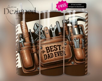 Fathers Day Tumbler Wrap Designs Best Dad 20oz Skinny Tumbler Wrap Png Funny Dad Sublimation Designs, Best Dad Ever Tools PNG