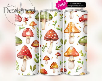 Seamless Mushroom Tumbler Wrap | Watercolor Mushrooms Tumbler PNG | 20oz Tumbler Wrap | Cottagecore Tumbler Wrap PNG | Digital Download