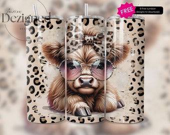 Highland cow 20oz Skinny Tumbler Sublimation Design Digital downloadable png 20 oz straight tumblerwrap png cheetah Leopard Tumbler wrap cow