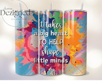 Leraar Tumbler PNG, 20oz Tumbler Wrap PNG Sublimatie Design 20oz Skinny Tumbler Instant Digitale Download, Bright Rainbow Paint Design
