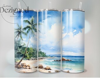 Beach Tumbler PNG, 20oz Tumbler Wrap PNG, Sublimation Design, Instant Digital Download, Beach Sublimation