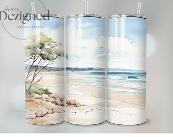 Beach Tumbler PNG, 20oz Tumbler Wrap PNG, Sublimation Design, Instant Digital Download, Watercolor Beach Sublimation