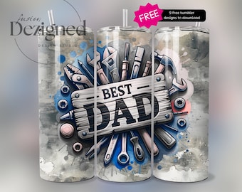 Seamless Fathers Day Tumbler Wrap Designs Best Dad 20oz Skinny Tumbler Wrap Png Funny Dad Sublimation Designs, Best Dad Ever Tools PNG