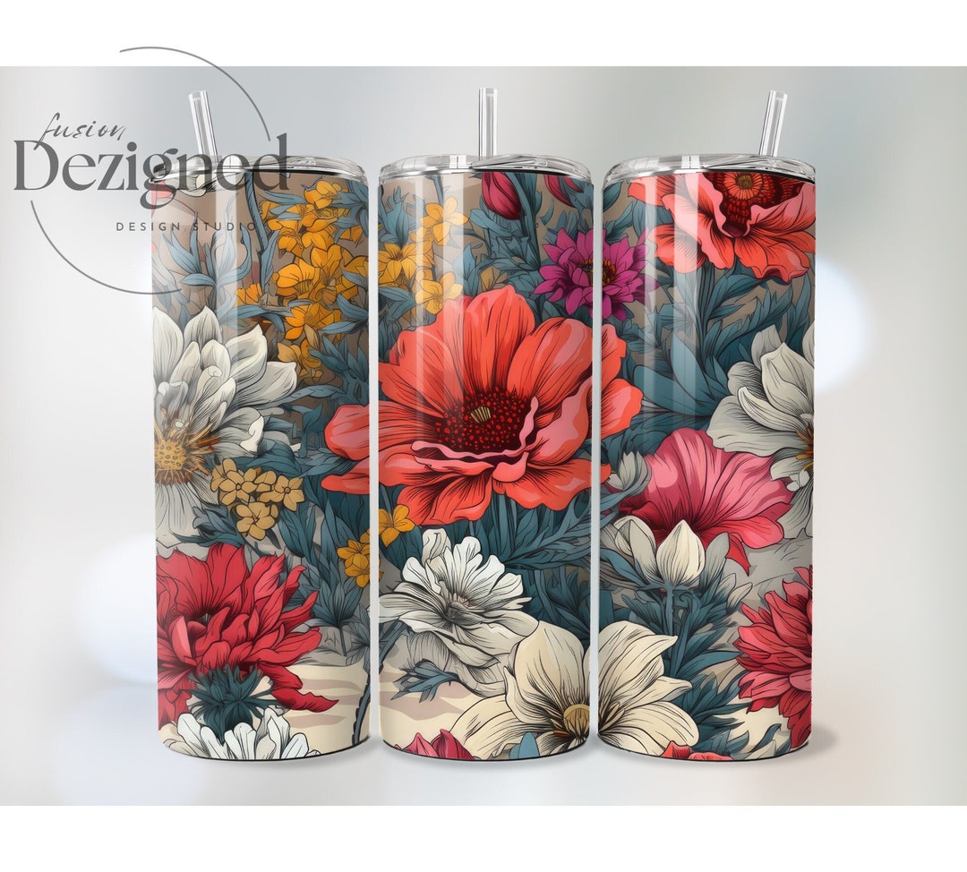 Seamless Floral Tumbler Wrap PNG Sublimation Design, Instant Digital ...