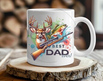 The Best Dad Mug Wrap, 11oz & 15oz Mug Template, Mug Sublimation Design, Hunting Fishing Wrap Template, Fathers Day Mug Digital Download PNG