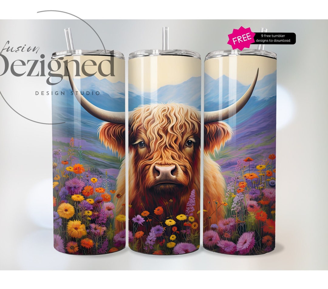 Cute Highland Cow, 20oz Tumbler Wrap PNG Sublimation Designs, Instant ...