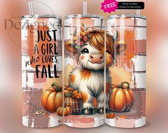 Fall Tumbler Wrap, Fall Highland Cow Sublimation Design, Funny Fall Tumbler PNG, Cute Fall 20 oz Skinny Tumbler Design, 3D Check Tartan