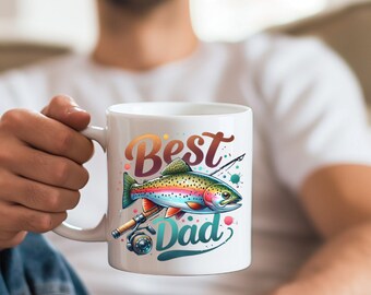 The Best Dad Mug Wrap, 11oz & 15oz Mug Template, Mug Sublimation Design, Hunting Fishing Wrap Template, Fathers Day Mug Digital Download PNG