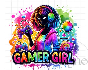 Gamer Girl Clipart, Girl Gaming PNG File, Tshirt Sublimation Design, Gaming Tshirt png, Instant Digital Download, Girl Streamer PNG