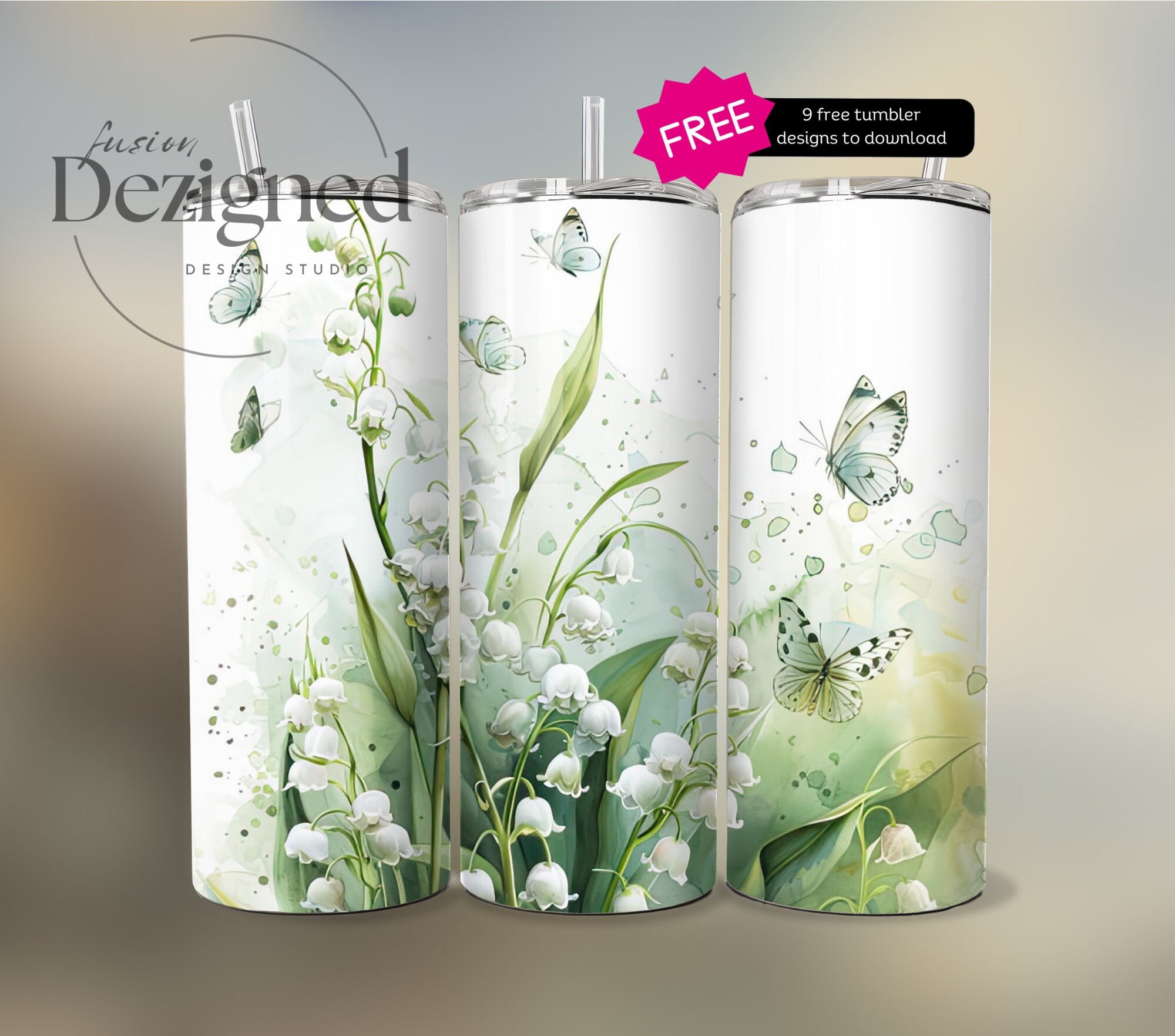 White Lily of the Valley Tumbler Wrap, Lily Tumbler Sublimation