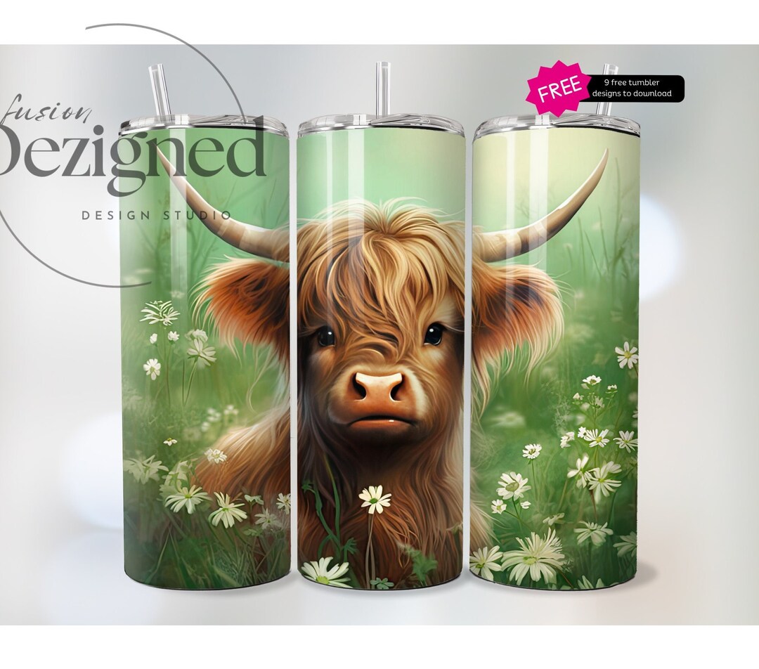 Cute Baby Highland Cow, 20oz Tumbler Wrap PNG Sublimation Design 20oz ...