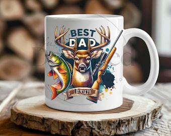 The Best Dad Mug Wrap, 11oz & 15oz Hunting Fishing Mug Design, Fathers Day Sublimation PNG