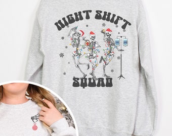 Suéter de esqueleto de Natal da UTI, moletom de enfermeira de Natal, suéter de Natal de enfermeira de esqueleto, camisa de enfermagem de Natal, esquadrão noturno