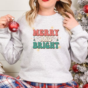 Merry and Bright sweatshirt, Christmas sweatshirt, Women&#39;s Christmas sweater, Merry Christmas sweatshirt, Merry Christmas sweater, xmas gift